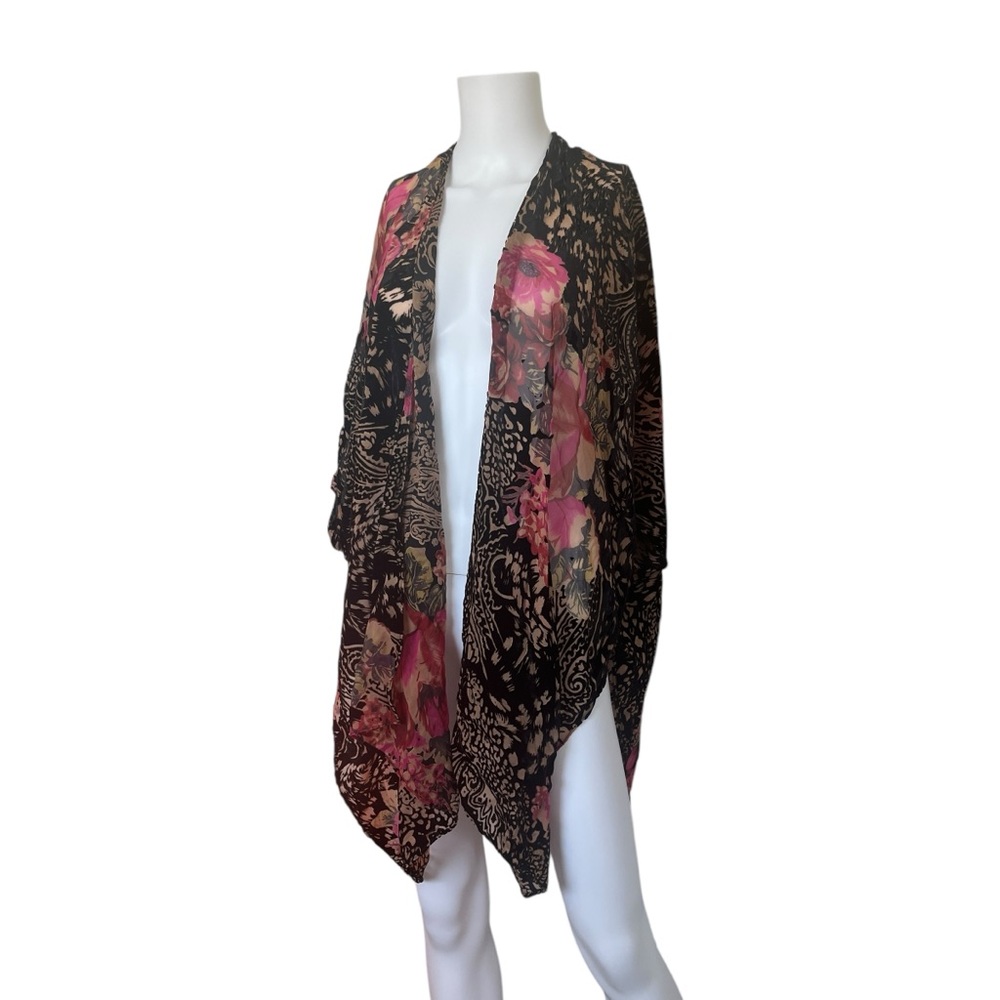 Paparazzi Shrug Wrap Red Black Floral Sheer Velvet Lightweight One Size